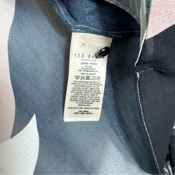 Ted Baker London Sheer Geometric Waterfall Blouse Designer Pink Green Size 1 - Picture 8 of 8